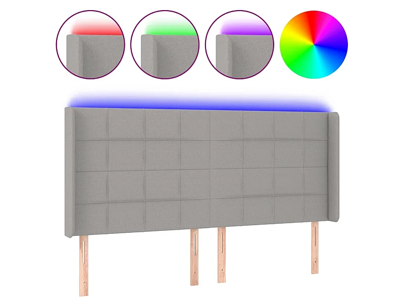 Testiera | Testata del letto a LED Grigio Chiaro 183x16x118/128 cm in Tessuto