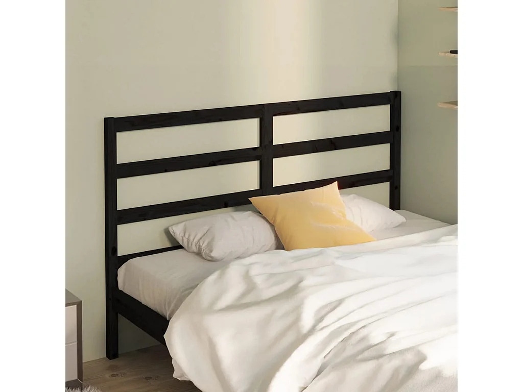 Tête de lit Noir 146x4x100 cm Bois massif de pin POI26401 BonneVie Meuble