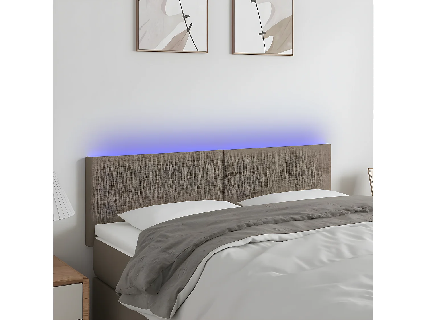 LED Kopfteil,Bettkopfteil Taupe 144x5x78/88 cm Stoff -gkd894883