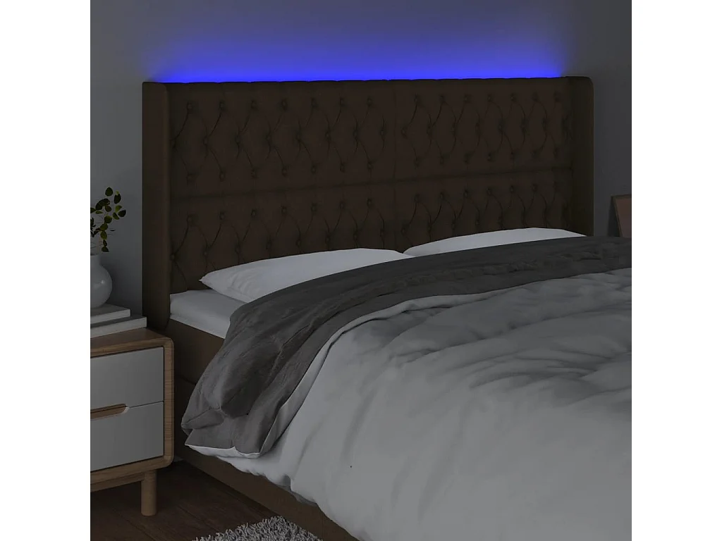 Tête de lit à LED Marron foncé 183x16x118/128 cm Tissu POI22262 BonneVie Meuble