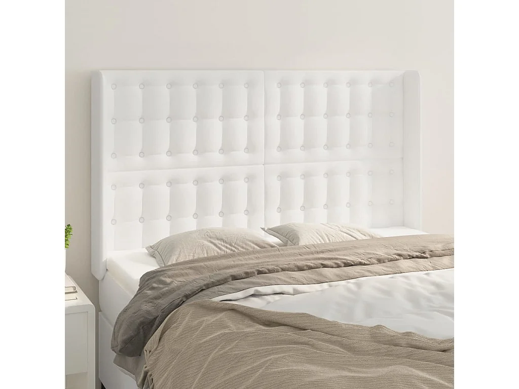 Tête de lit avec oreilles Blanc 147x16x118/128 cm Similicuir POI90048 BonneVie Meuble