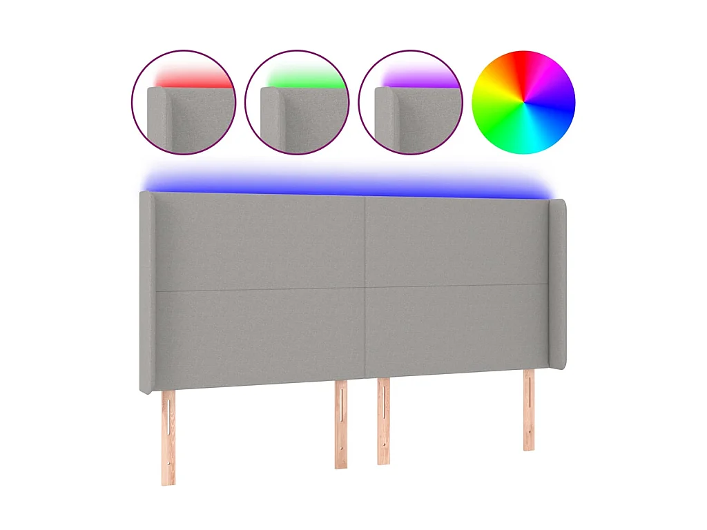 Testiera | Testata del letto a LED Grigio Chiaro 203x16x118/128 cm in Tessuto