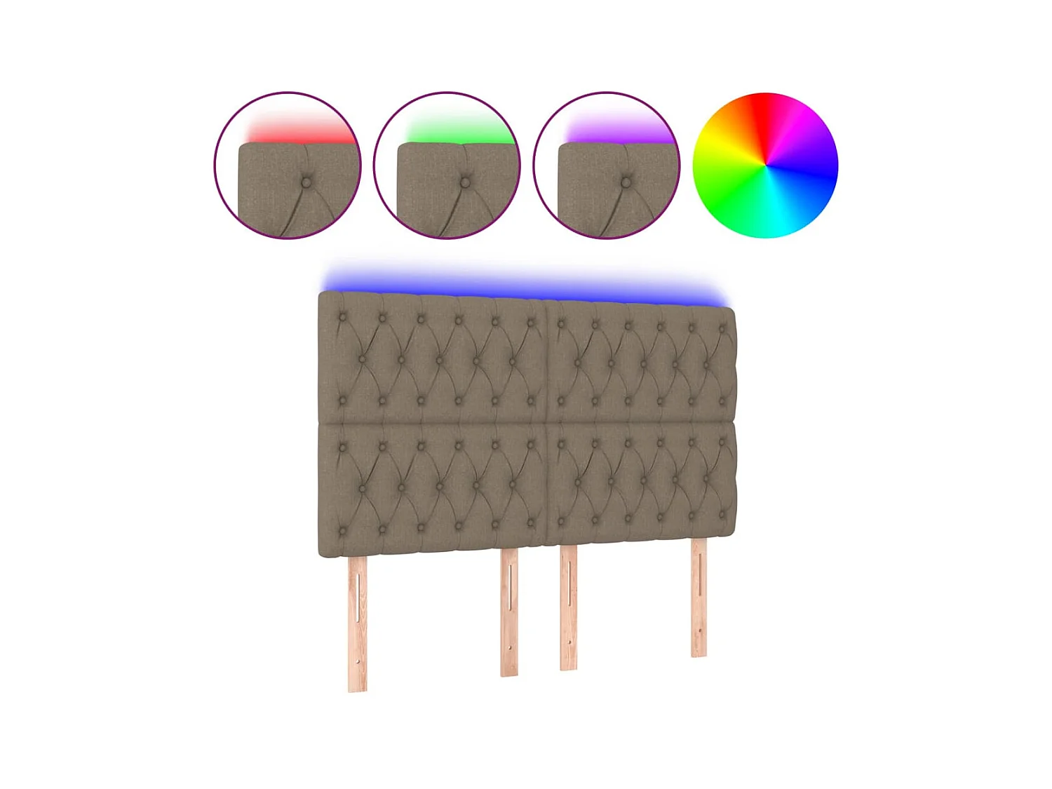 Tête de lit à LED Taupe 144x7x118/128 cm Tissu POI26245 BonneVie Meuble