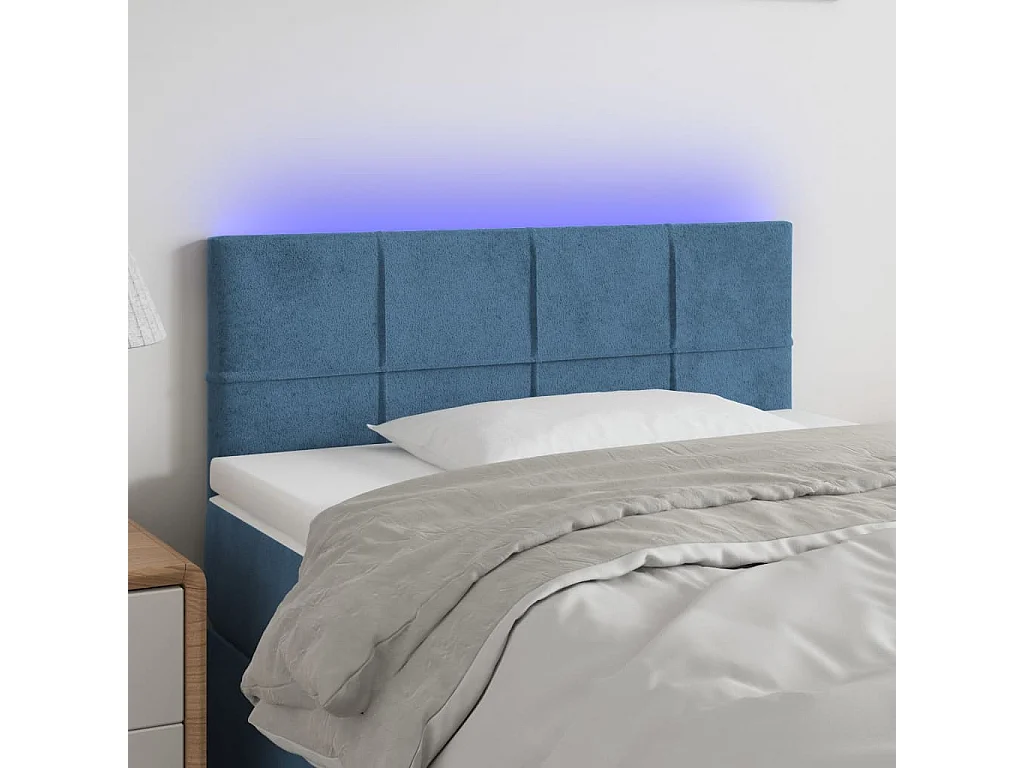 Cabecero con LED de terciopelo azul 100x5x78/88 cm ES14930