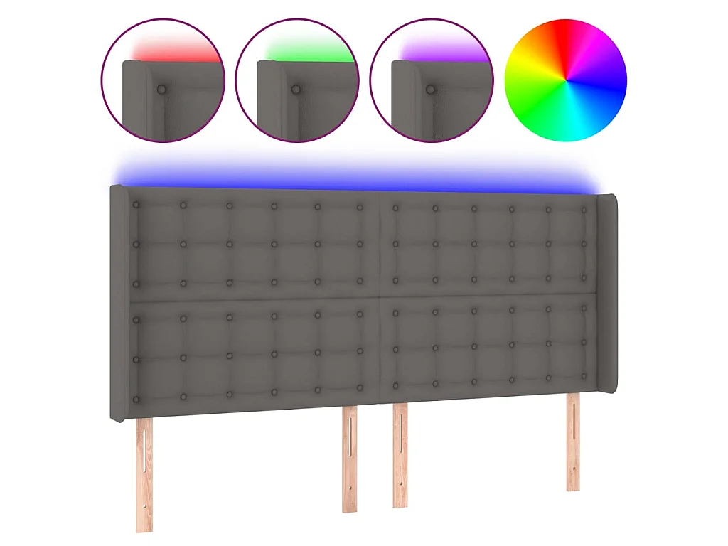 Cabecero con LED cuero sintético gris 163x16x118/128cm ES87623