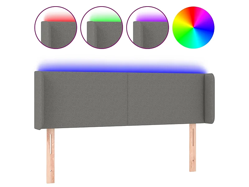 Tête de lit à LED Gris foncé 147x16x78/88 cm Tissu POI92905 BonneVie Meuble