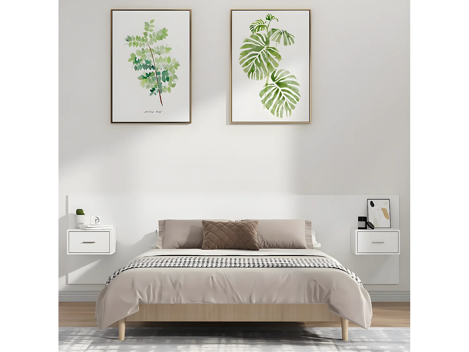 Testiera per Letto con Comodini in Legno Multistrato Bianco CFW683749