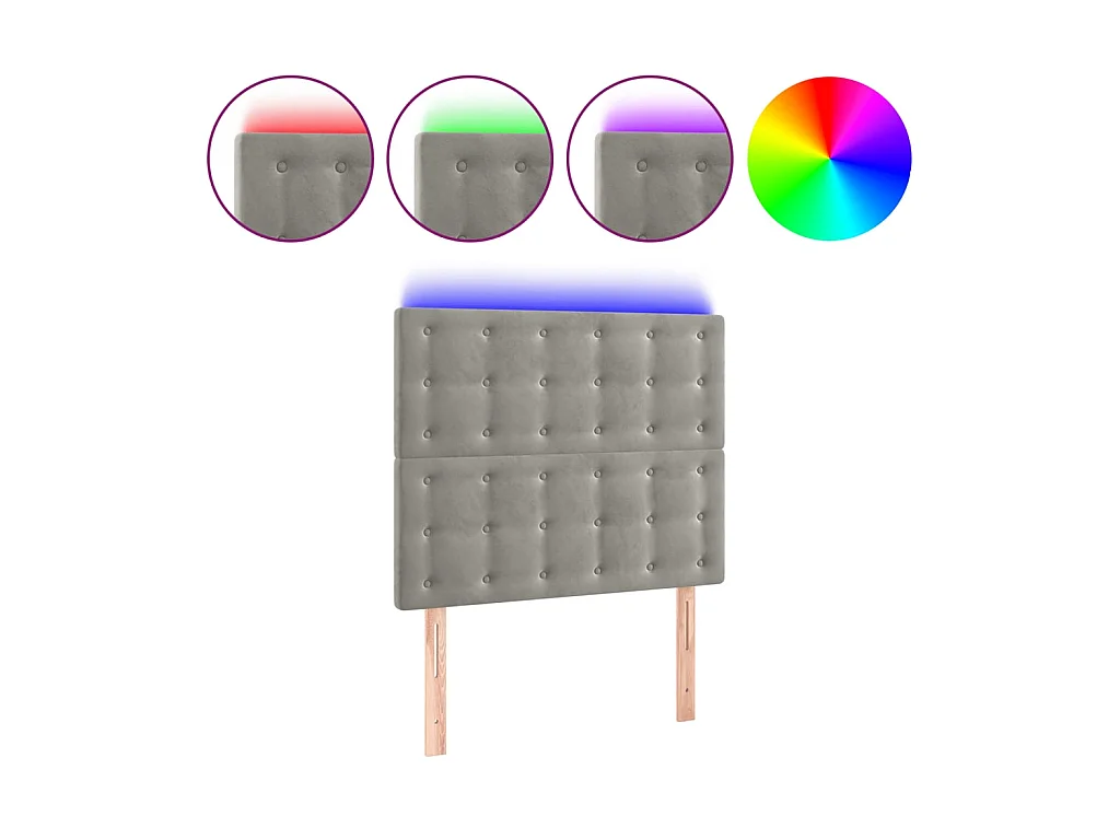 Tête de lit à LED Gris clair 80x5x118/128 cm Velours POI46524 BonneVie Meuble