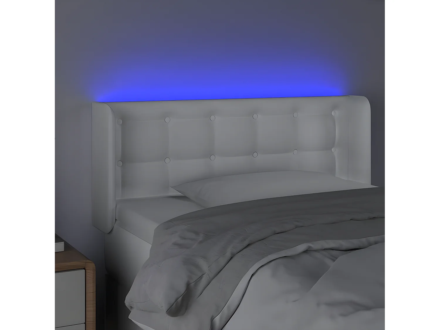 Cabeceira de cama c/ LED couro artificial 93x16x78/88 cm branco PT964061