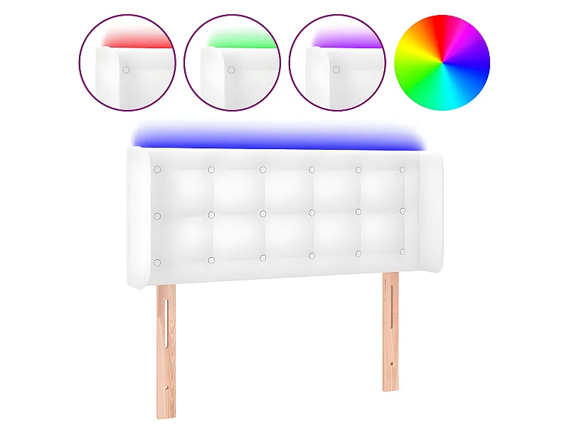 Cabeceira de cama c/ LED couro artificial 93x16x78/88 cm branco PT964061