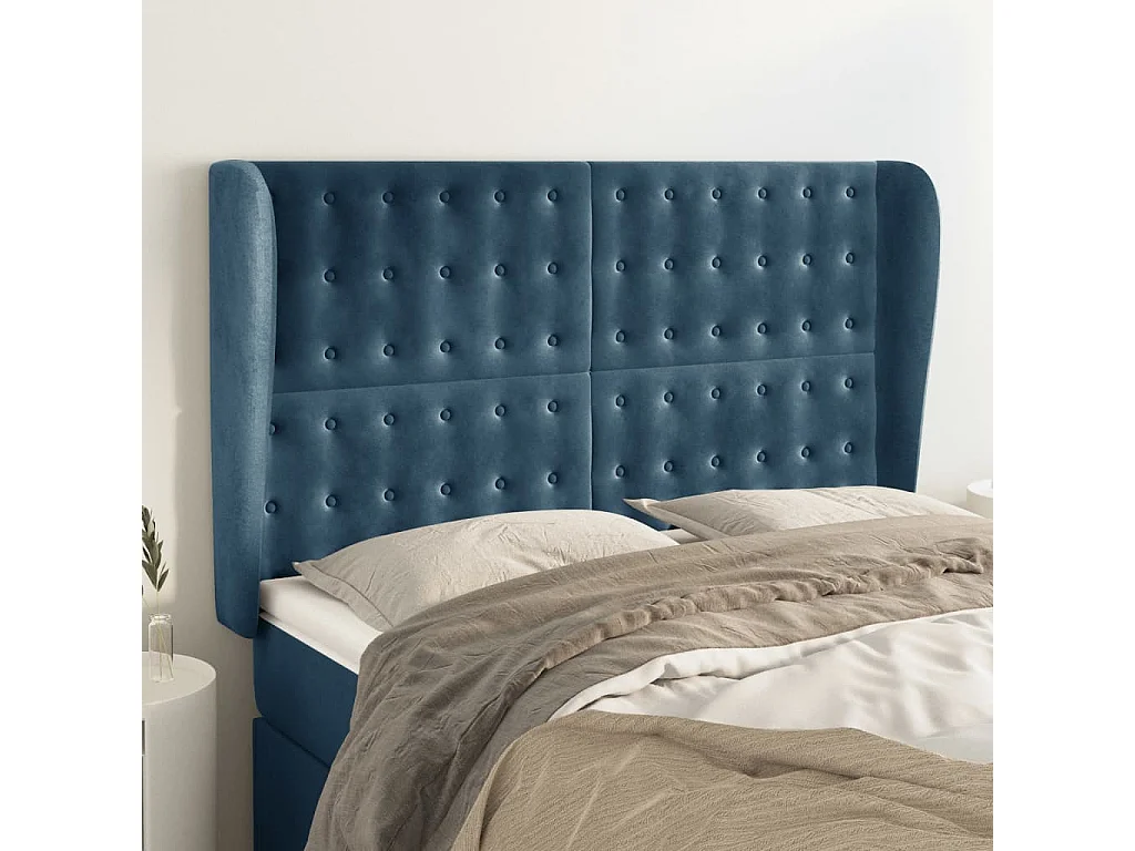 Tête de lit avec oreilles Bleu foncé 147x23x118/128 cm Velours POI58805 BonneVie Meuble