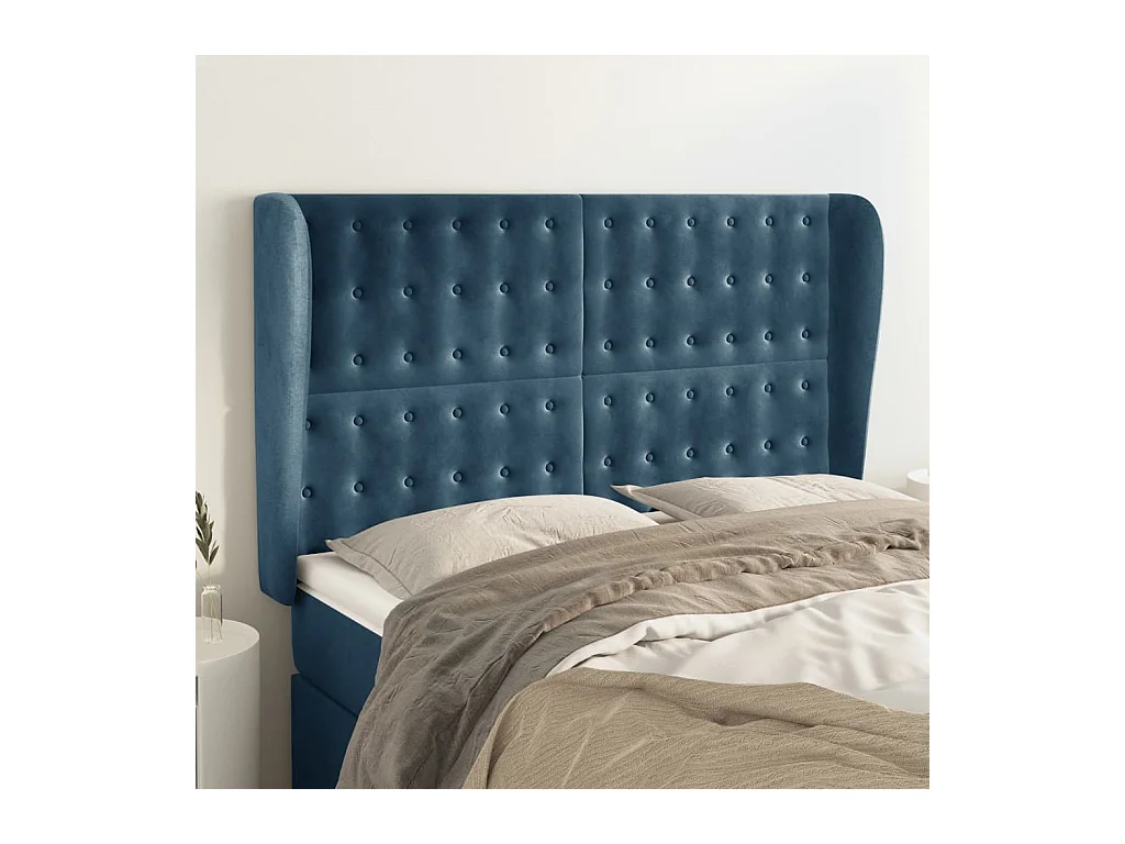 Cabecero con orejas de terciopelo azul oscuro 147x23x118/128 cm ES97311