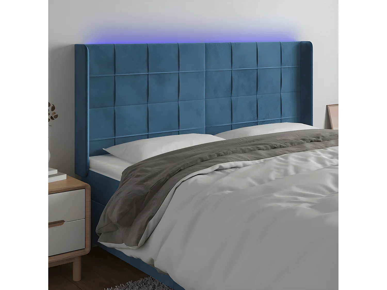Tête de lit à LED Bleu foncé 203x16x118/128 cm Velours POI40792 BonneVie Meuble