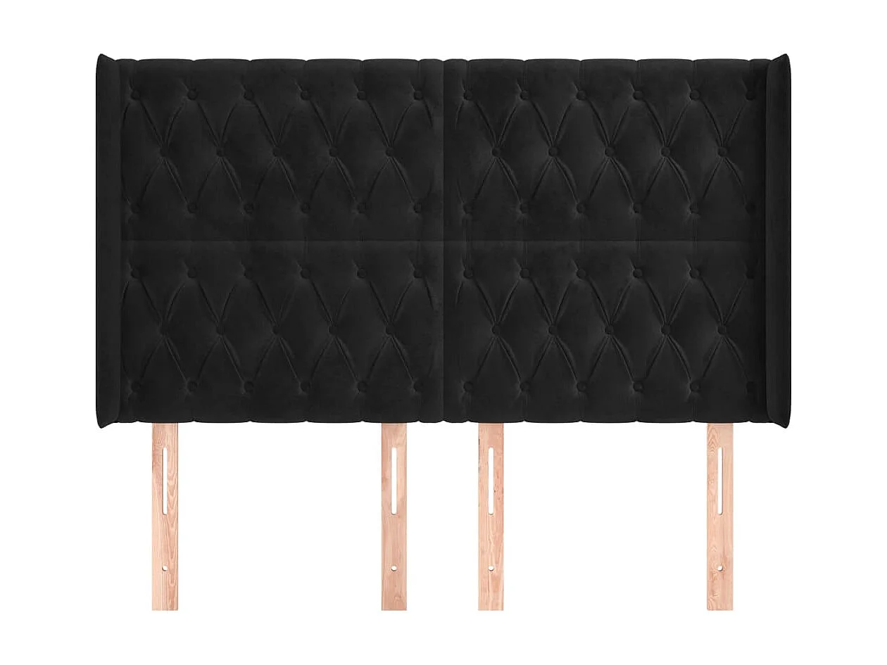 Kopfteil,Bettkopfteil mit Ohren Schwarz 163x16x118/128 cm Samt -gkd570723