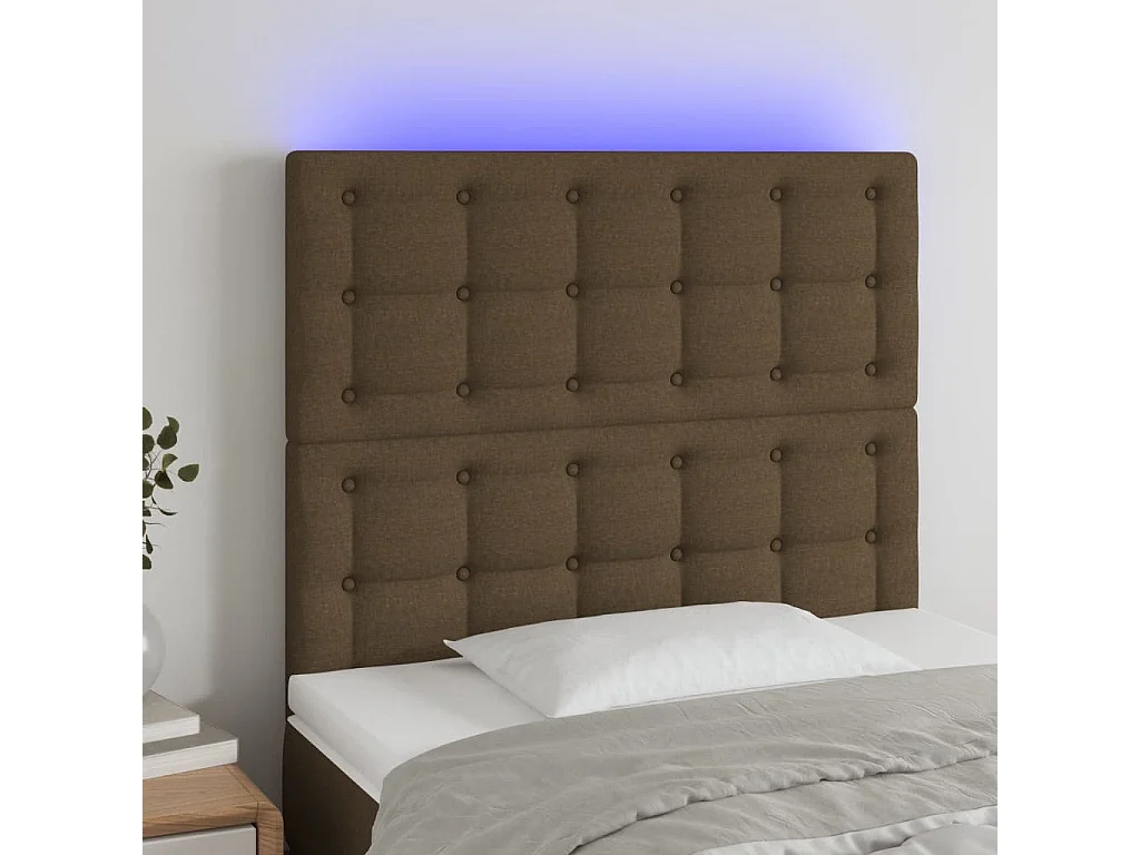 Tête de lit à LED Marron foncé 80x5x118/128 cm Tissu POI83635 BonneVie Meuble