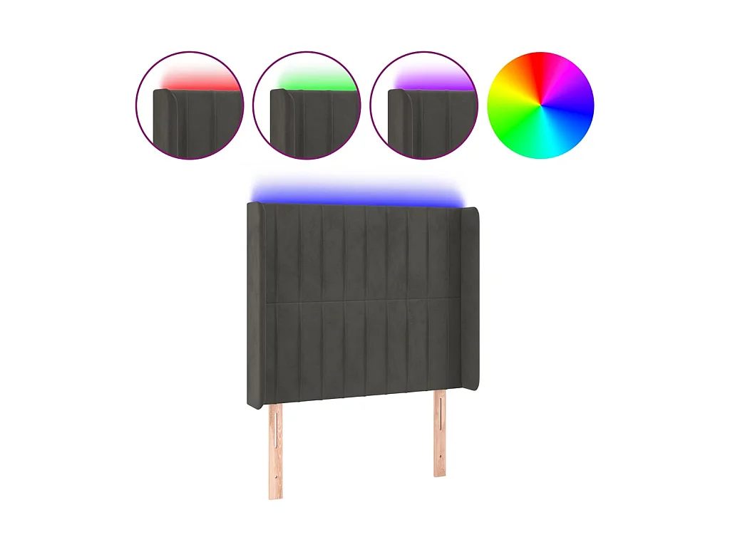 Tête de lit à LED Gris foncé 103x16x118/128 cm Velours POI61025 BonneVie Meuble