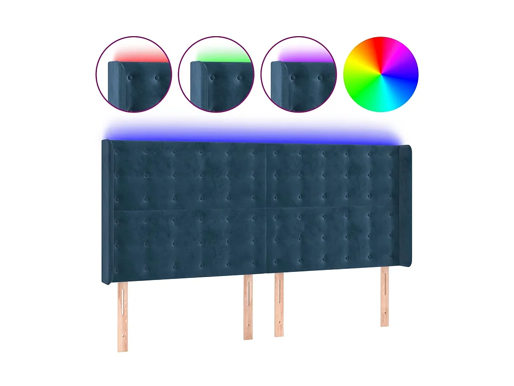 Tête de lit à LED Bleu foncé 163x16x118/128 cm Velours POI82721 BonneVie Meuble