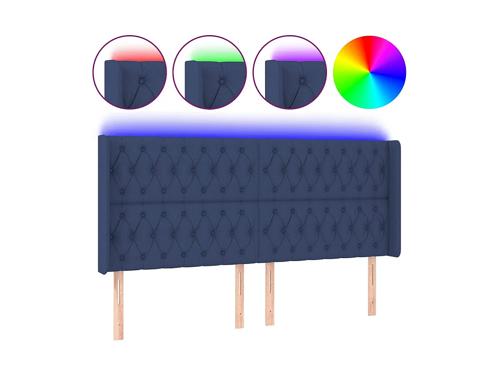Tête de lit à LED Bleu 203x16x118/128 cm Tissu POI65436 BonneVie Meuble