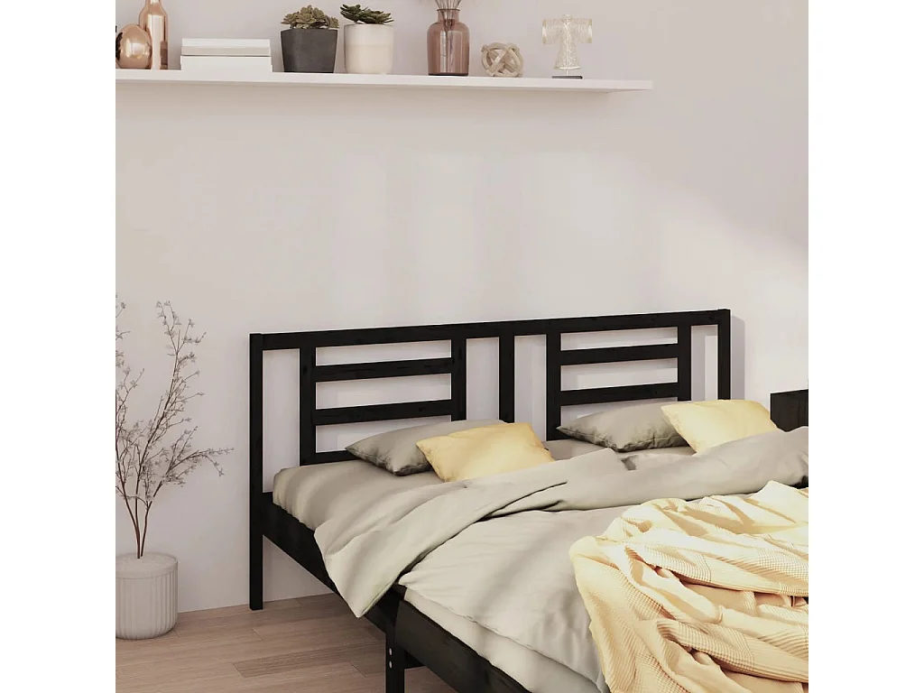 Tête de lit Noir 166x4x100 cm Bois de pin massif POI35384 BonneVie Meuble