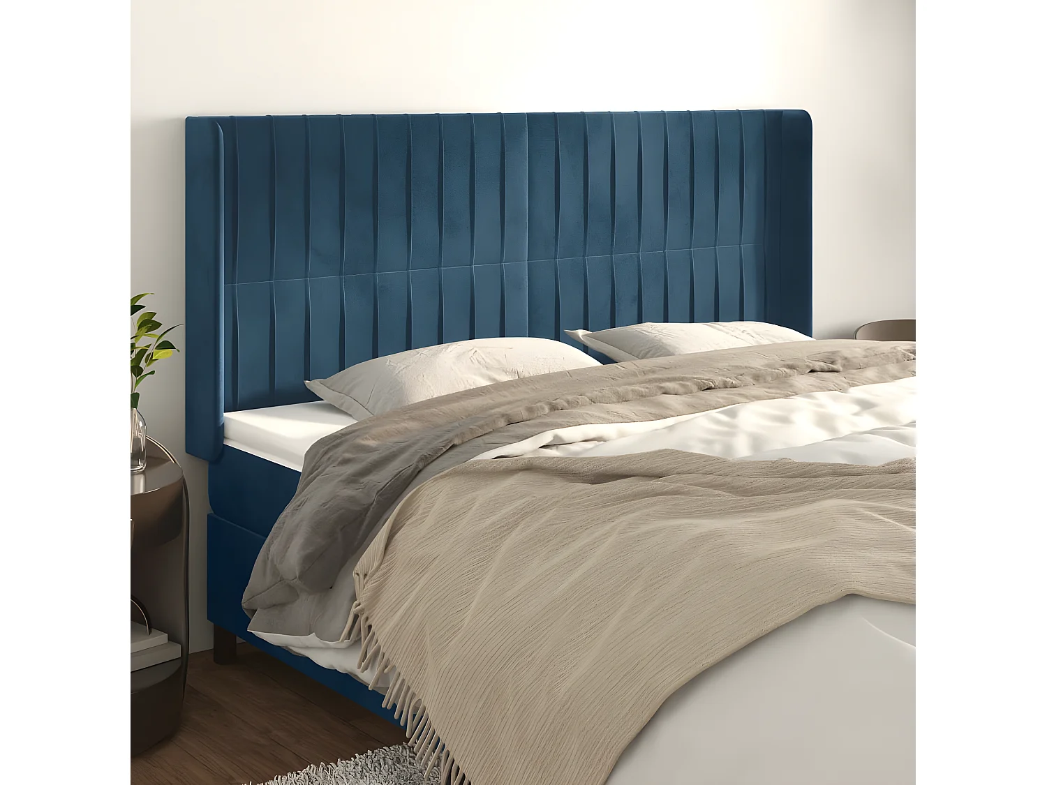 Kopfteil,Bettkopfteil mit Ohren Dunkelblau 183x16x118/128 cm Samt -gkd793861