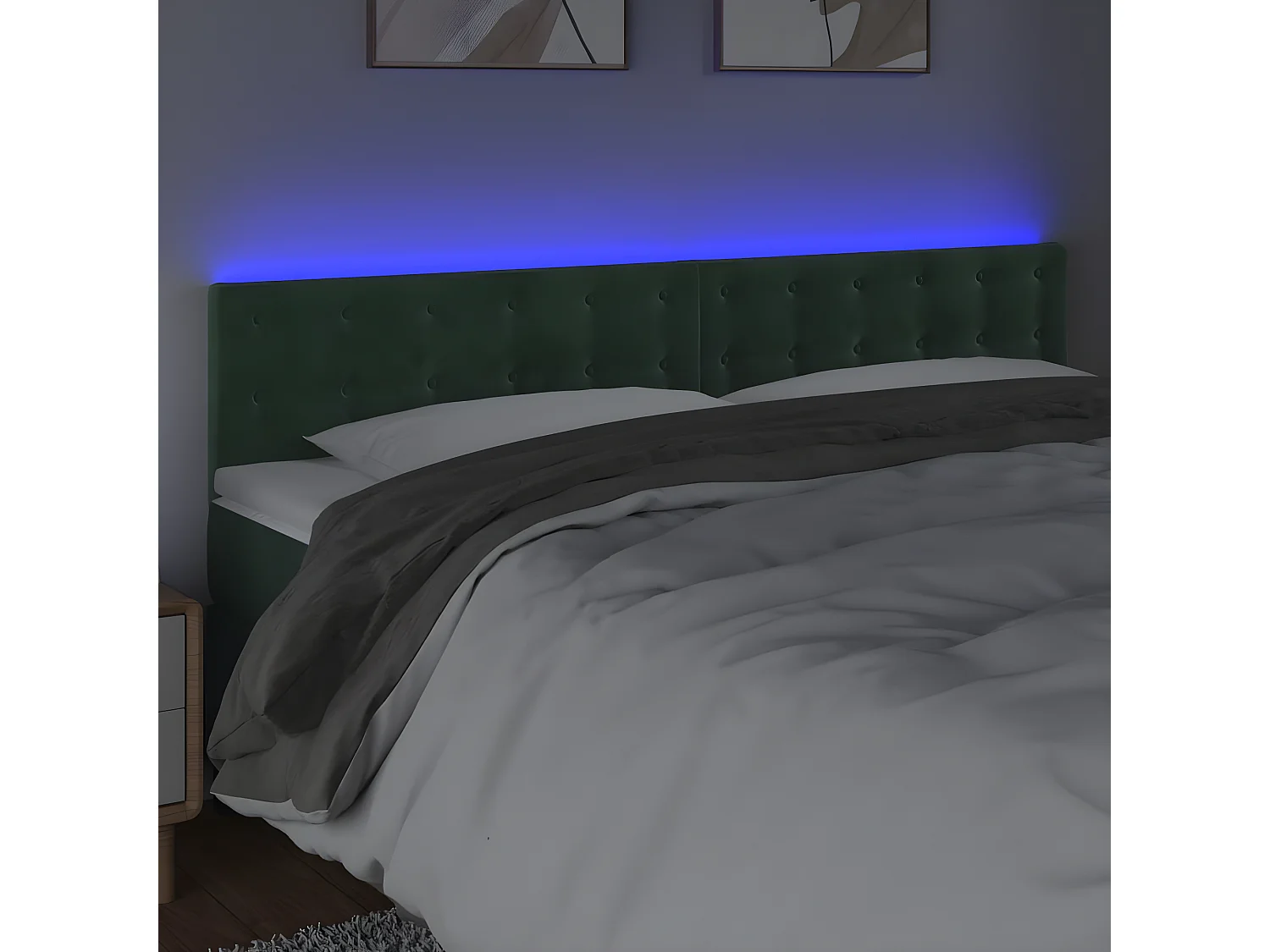 Cabeceira de cama c/luzes LED veludo 200x5x78/88cm verde-escuro PT240711