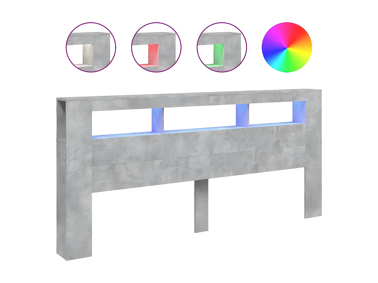 Hoofdeinde met LED 220x18,5x103,5 cm bewerkt hout betongrijs NL998595
