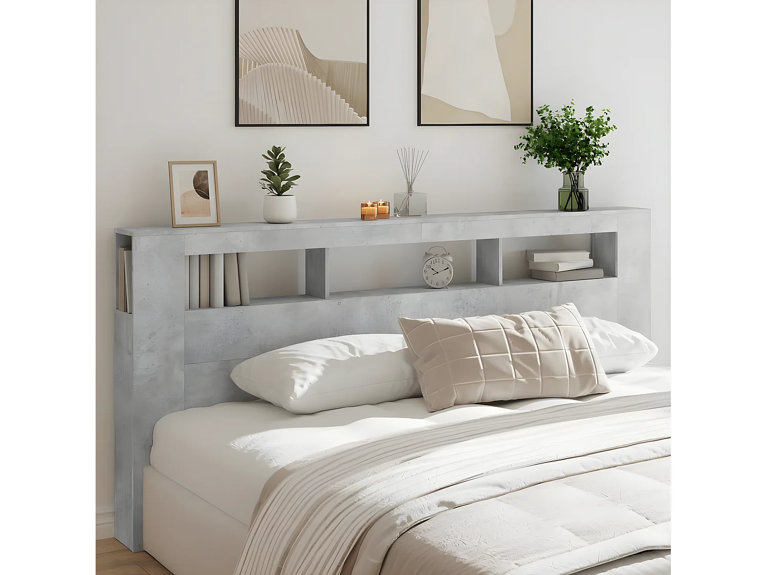 Tête de lit à LED gris béton 220x18,5x103,5cm bois d'ingénierie POI16950 BonneVie Meuble