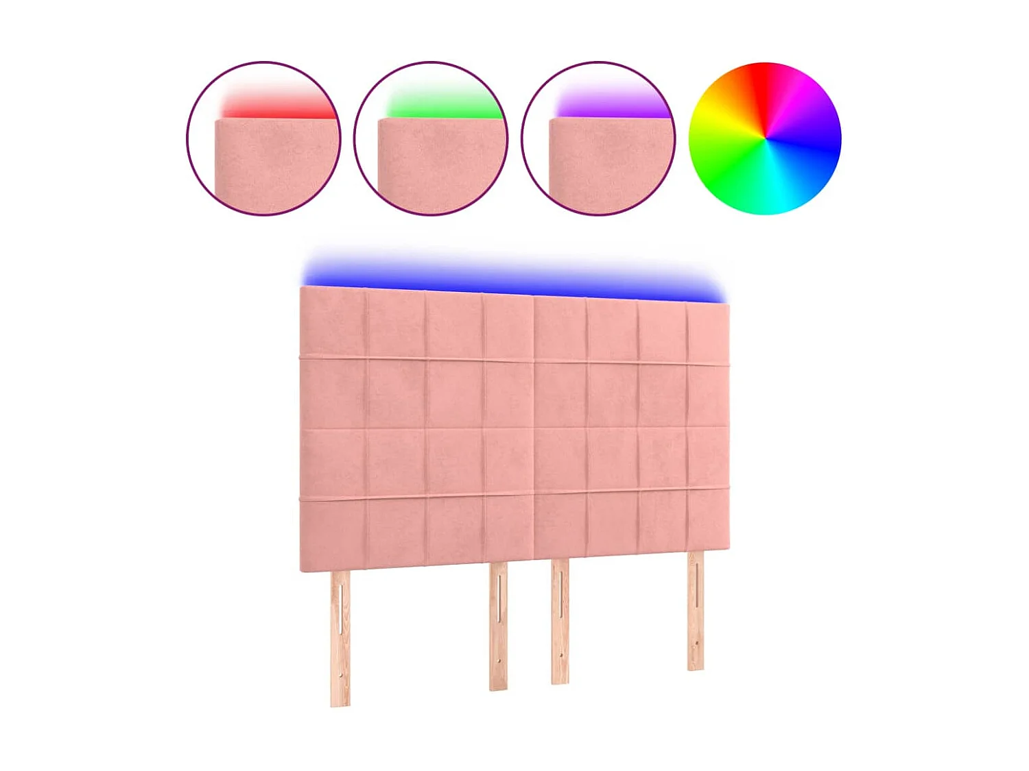 Cabecero con luces LED terciopelo rosa 144x5x118/128 cm ES93658