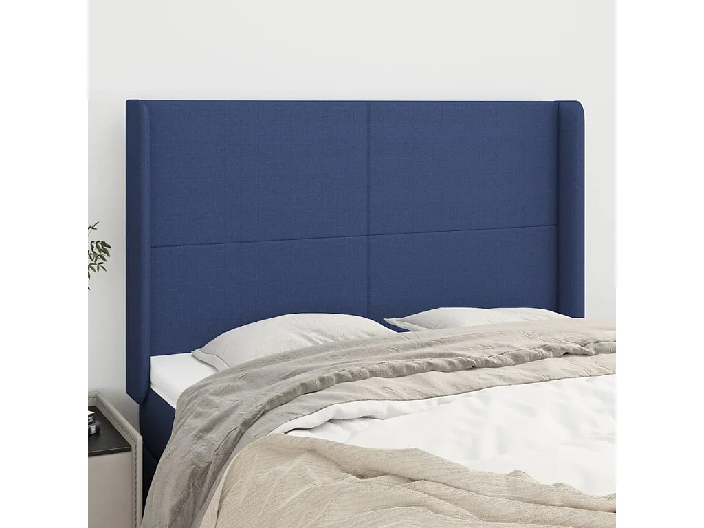 Tête de lit avec oreilles Bleu 147x16x118/128 cm Tissu POI74182 BonneVie Meuble