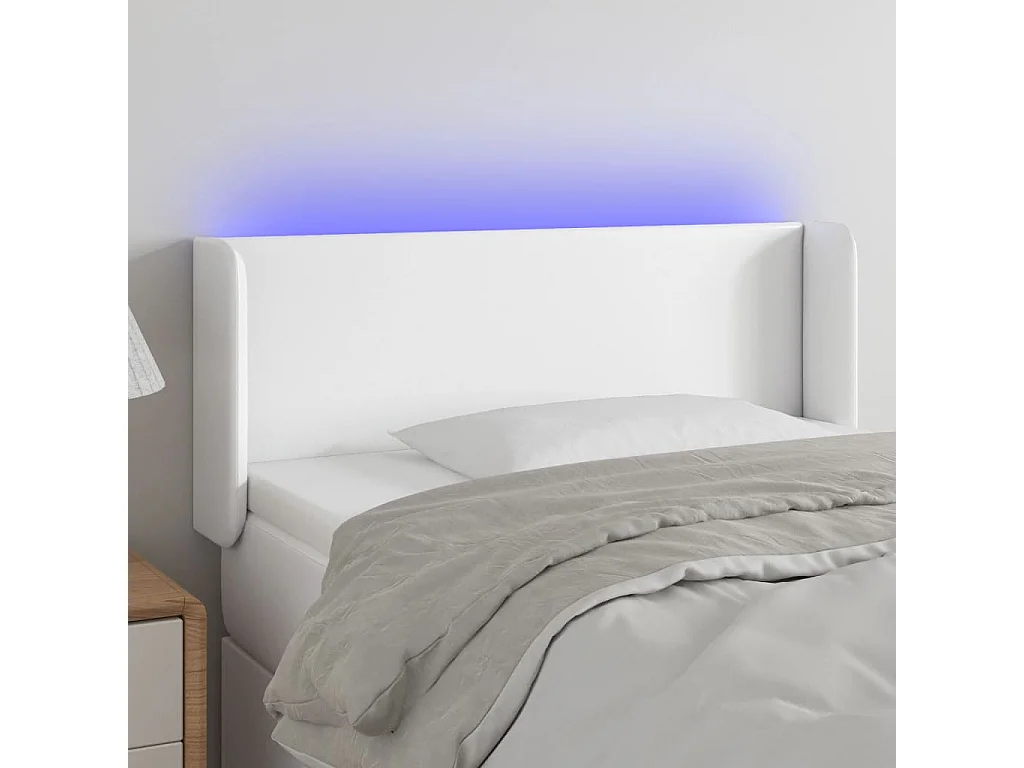 Cabeceira de cama c/ LED couro artificial 83x16x78/88 cm branco PT111378