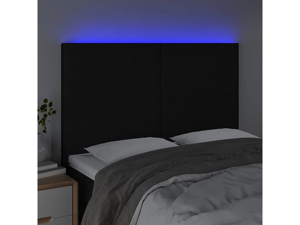 Tête de lit à LED Noir 144x5x118/128 cm Tissu POI87148 BonneVie Meuble