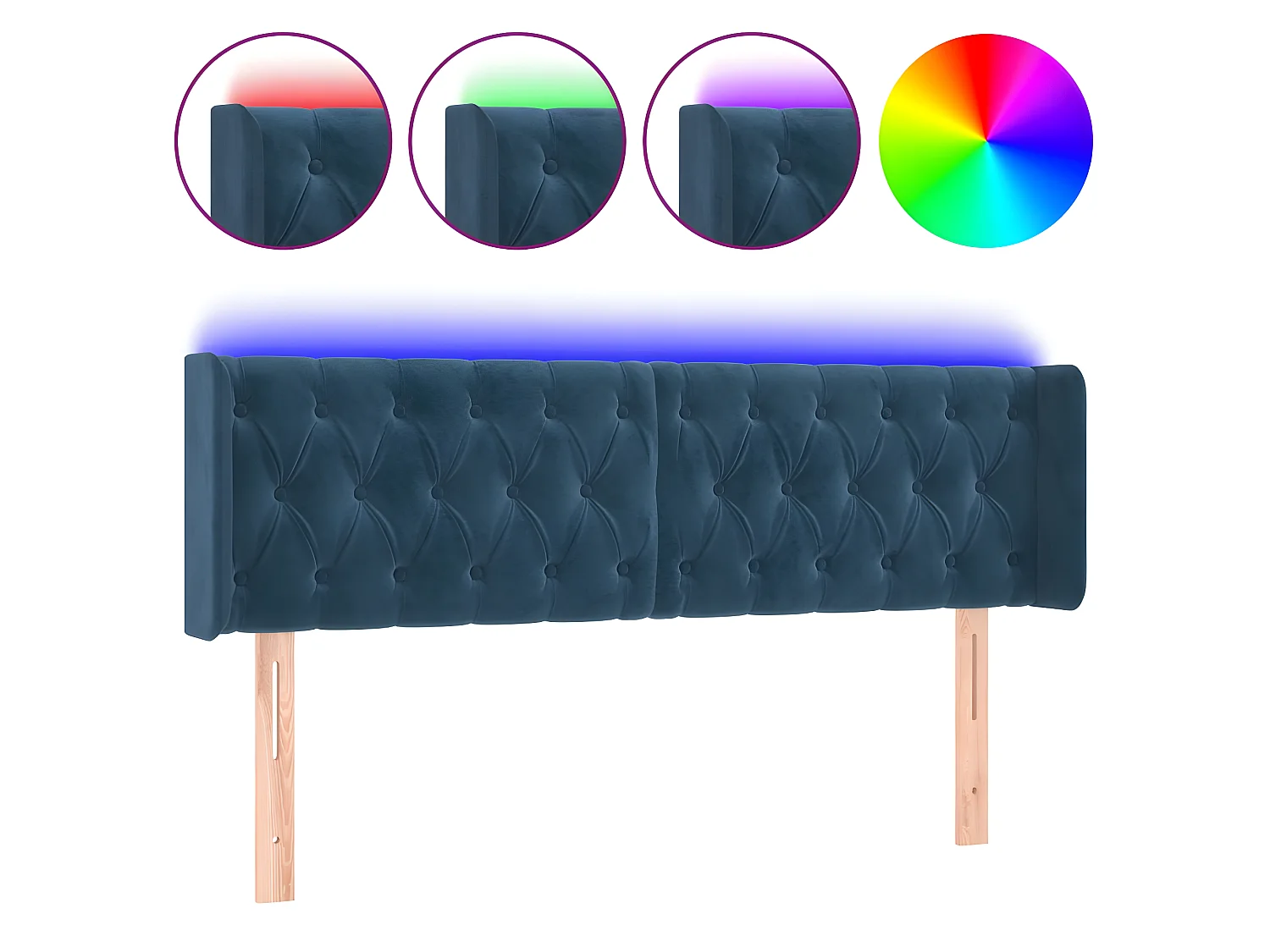 Cabeceira cama c/ luzes LED veludo 147x16x78/88 cm azul-escuro PT198794