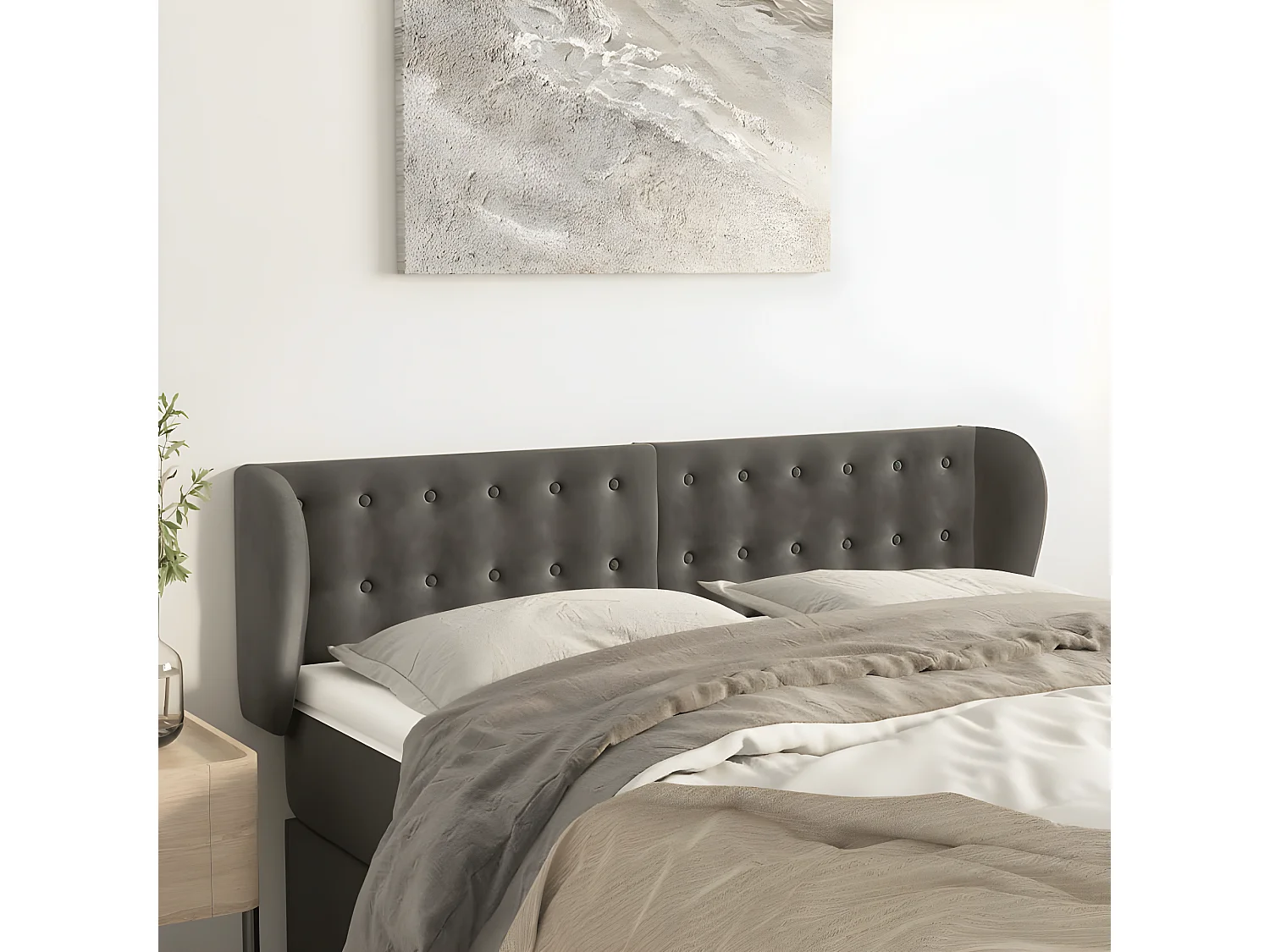 Tête de lit avec oreilles Gris foncé 147x23x78,88 cm Velours LKC91339 BonneVie Meuble