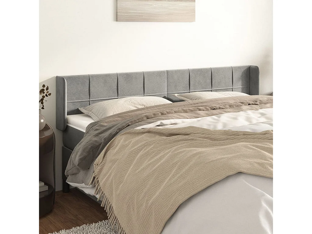 Tête de lit avec oreilles Gris clair 203x16x78/88 cm Velours POI28244 BonneVie Meuble