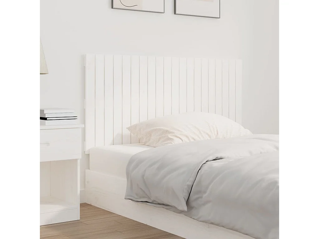 Tête de lit murale Blanc 127,5x3x60 cm Bois massif de pin POI42025 BonneVie Meuble