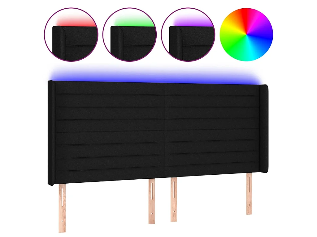 Tête de lit à LED Noir 163x16x118/128 cm Tissu POI79546 BonneVie Meuble