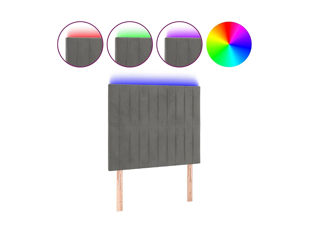 Tête de lit à LED Gris clair 80x5x118/128 cm Velours POI47954 BonneVie Meuble