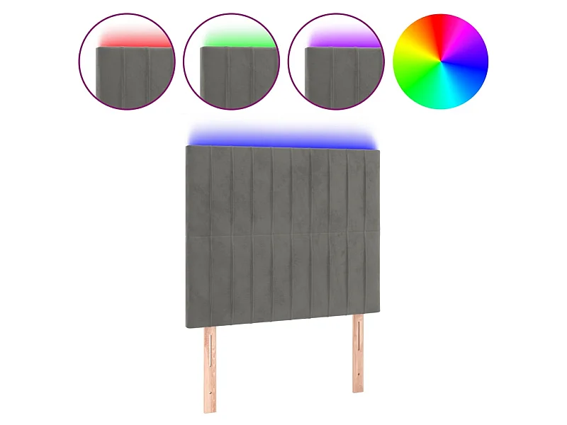Tête de lit à LED Gris clair 80x5x118/128 cm Velours POI47954 BonneVie Meuble