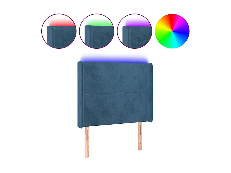 Cabeceira cama c/ luzes LED veludo 103x16x118/128cm azul-escuro PT957627