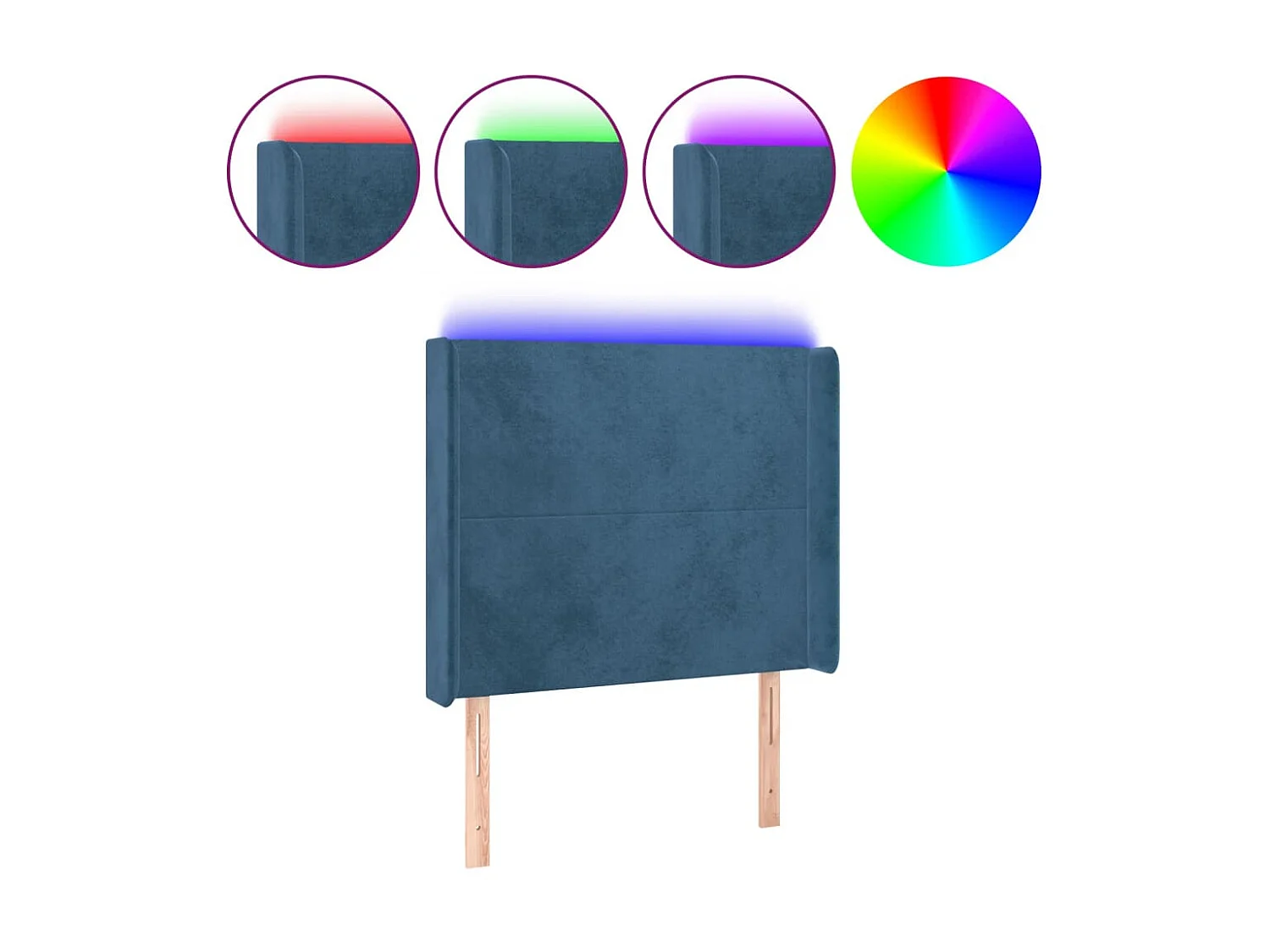 Cabeceira cama c/ luzes LED veludo 103x16x118/128cm azul-escuro PT957627