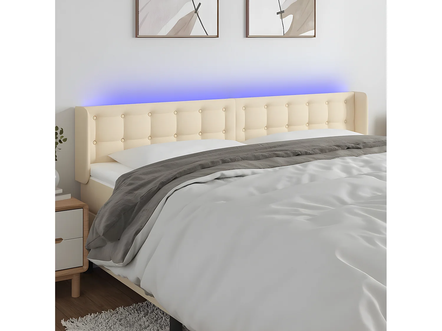 Tête de lit à LED Crème 163x16x78,88 cm Tissu LKC77584 BonneVie Meuble