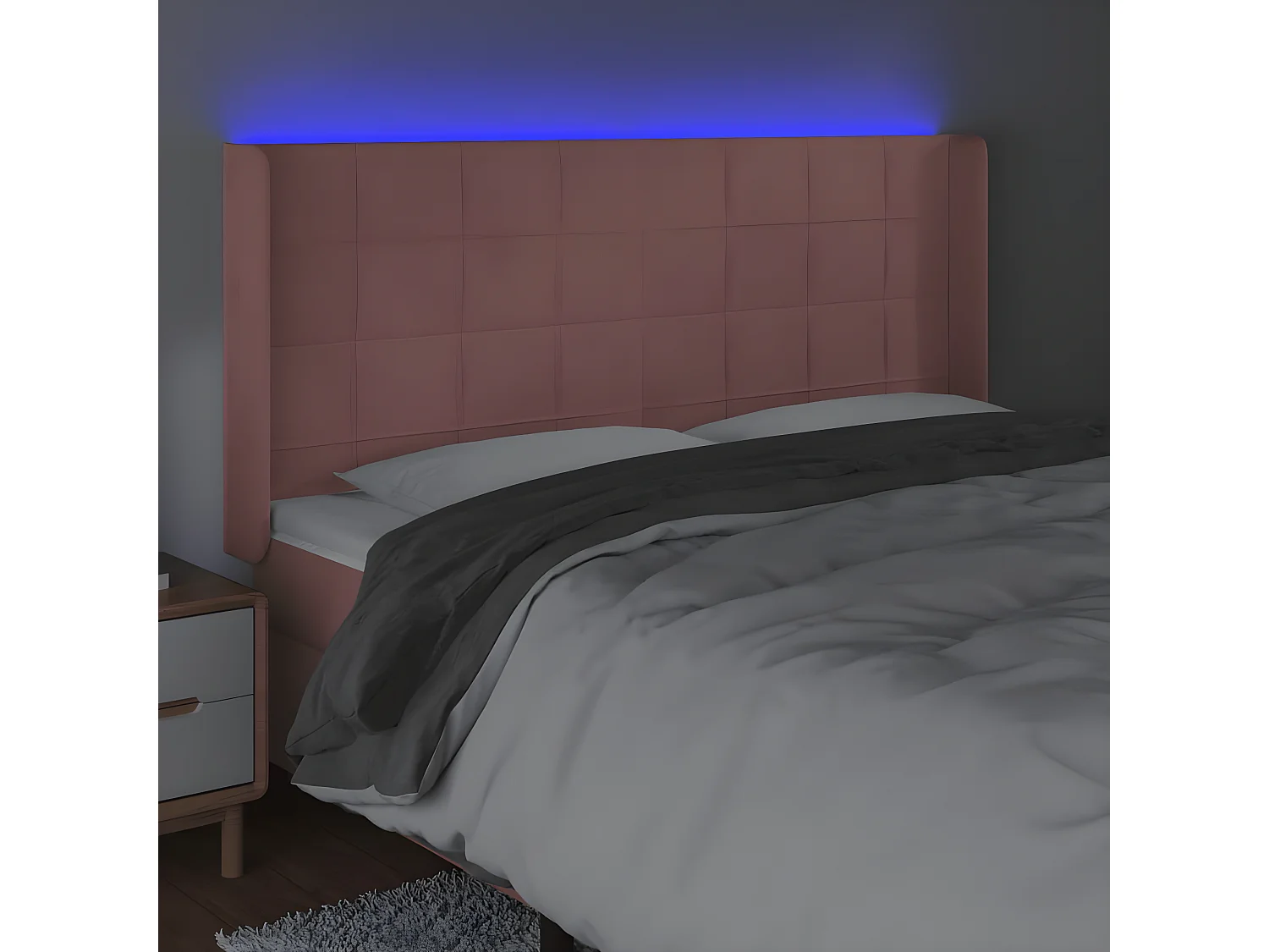 Cabeceira de cama c/ luzes LED veludo 183x16x118/128 cm rosa PT238302