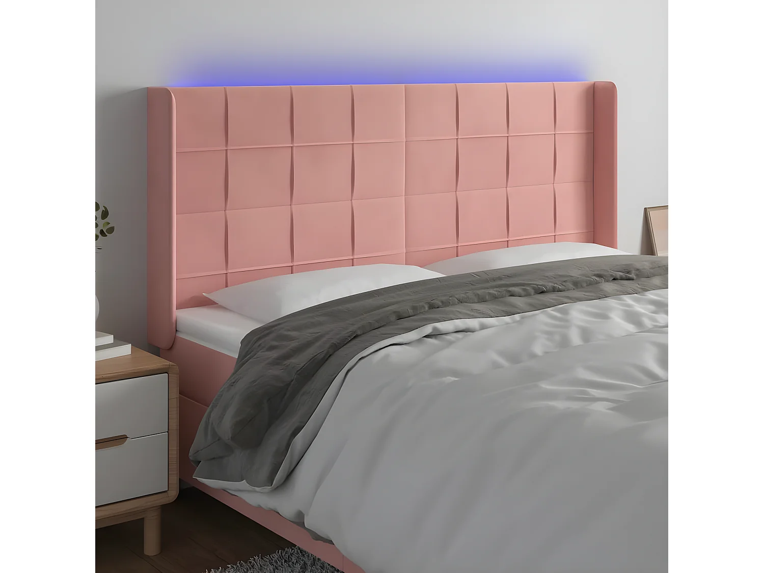 Tête de lit à LED Rose 183x16x118,128 cm Velours PEWV52965 BonneVie Meuble
