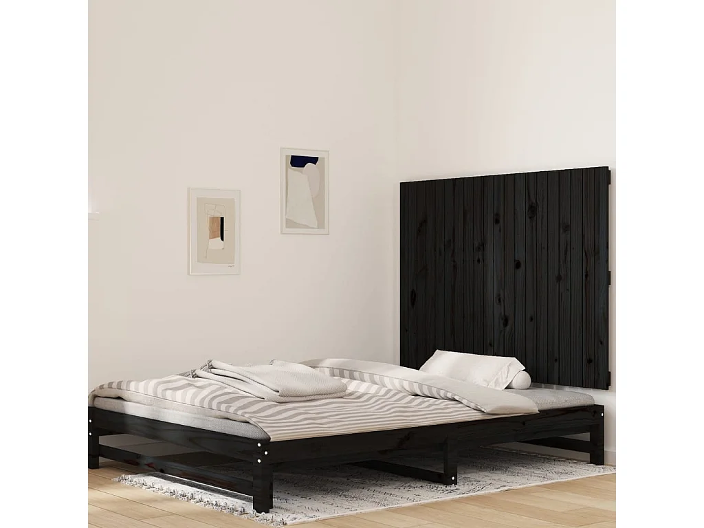 Cabecero de cama de pared madera maciza pino negro 127,5x3x90cm ES67420