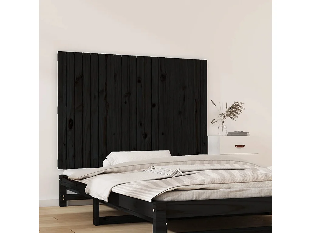 Cabecero de cama de pared madera maciza pino negro 127,5x3x90cm ES67420
