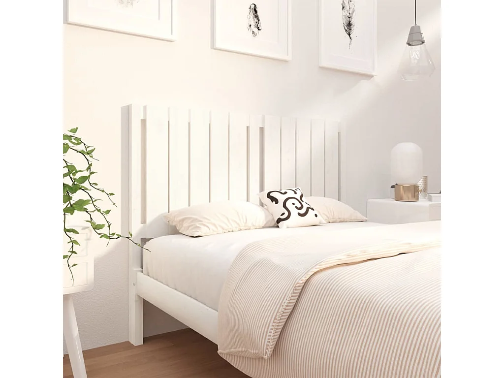 Tête de lit Blanc 125,5x4x100 cm Bois massif de pin POI64574 BonneVie Meuble