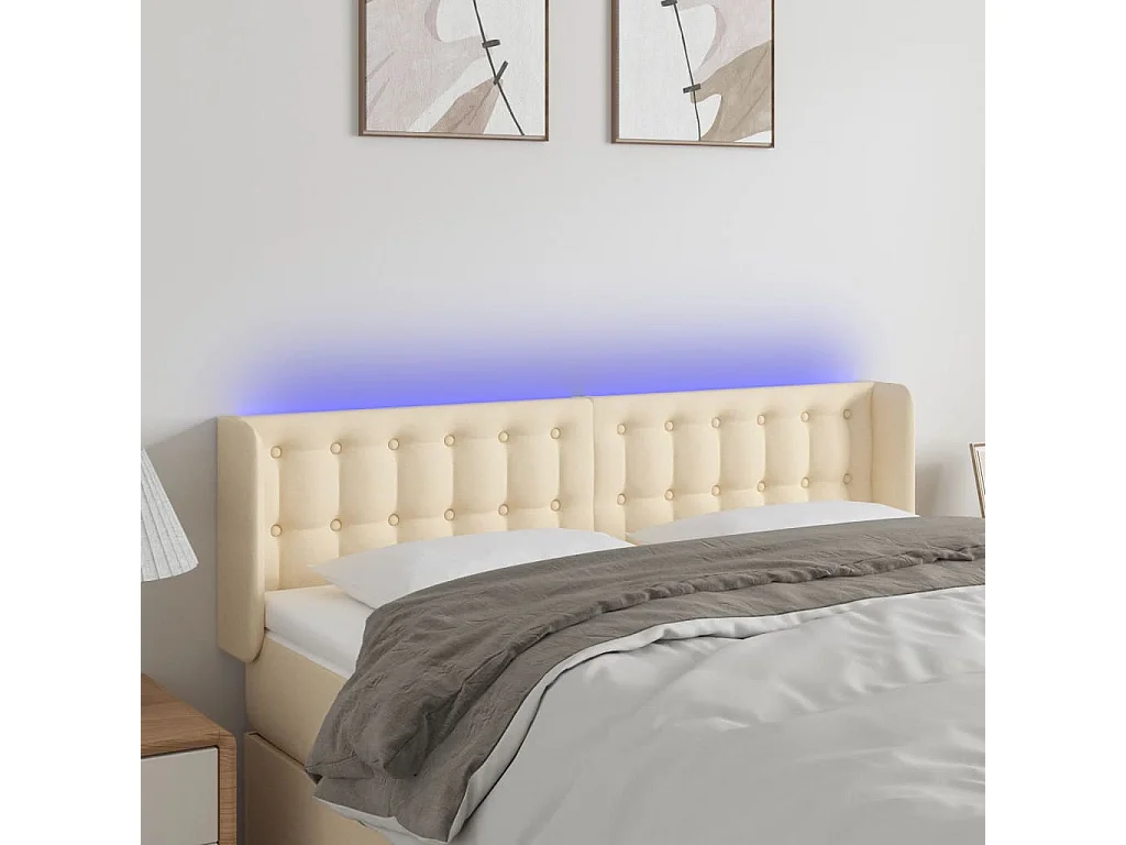 Tête de lit à LED Crème 147x16x78/88 cm Tissu POI69991 BonneVie Meuble