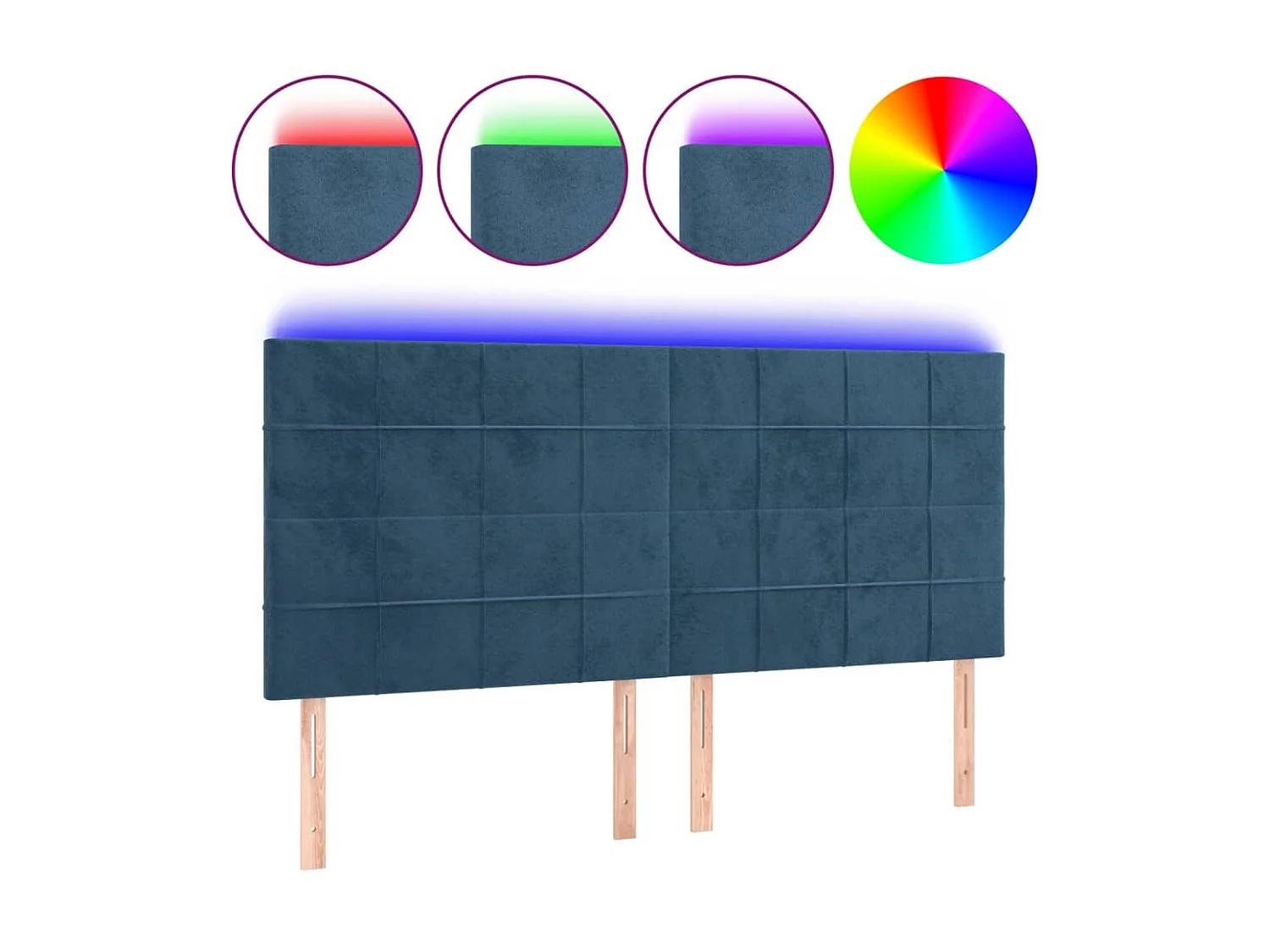 Cabecero con luces LED terciopelo azul oscuro 160x5x118/128 cm ES54693