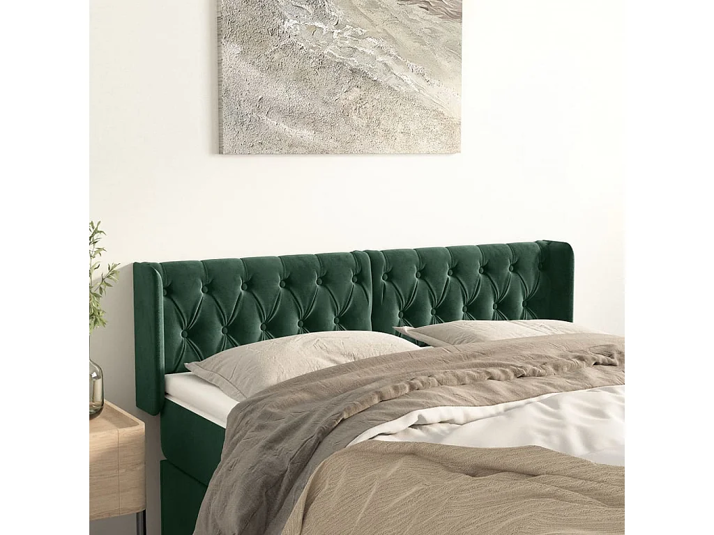 Cabeceira de cama c/ abas veludo 163x16x78/88cm verde-escuro PT257904