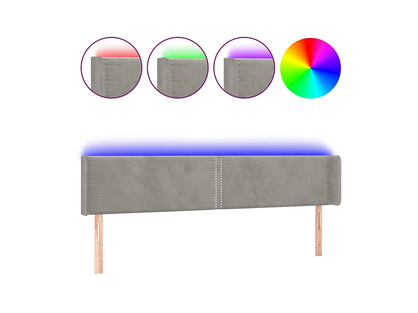 Tête de lit à LED Gris clair 183x16x78/88 cm Velours POI77165 BonneVie Meuble